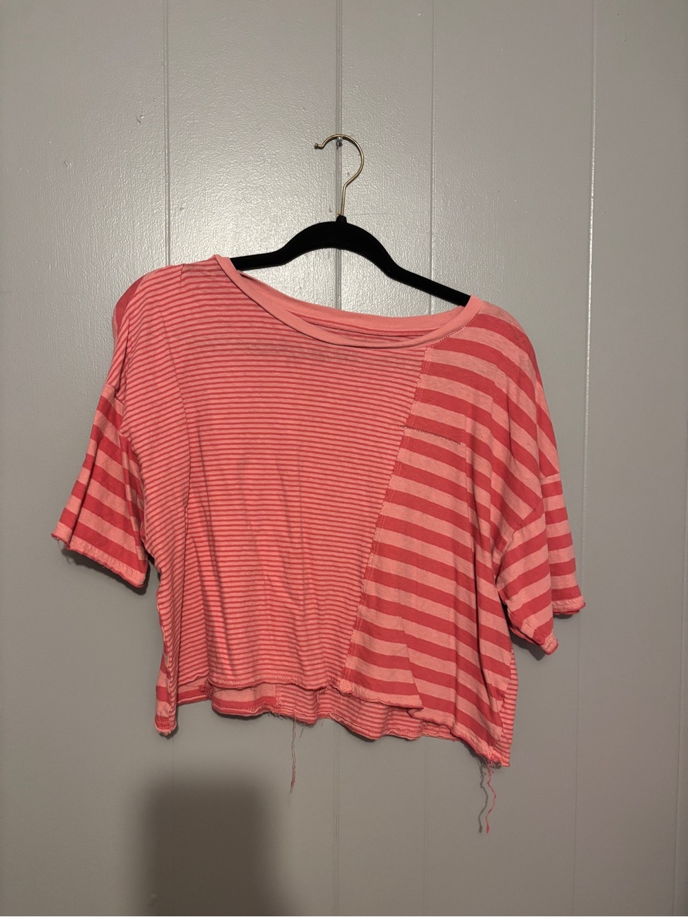 American Eagle Outfitters Coral Striped Mixed-Panel Crop Top
